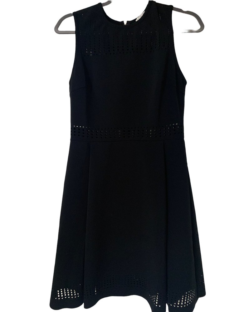 Parker Sz S Womens Crew Neck Sleeveless Back Zip A-Line Mini Dress Black